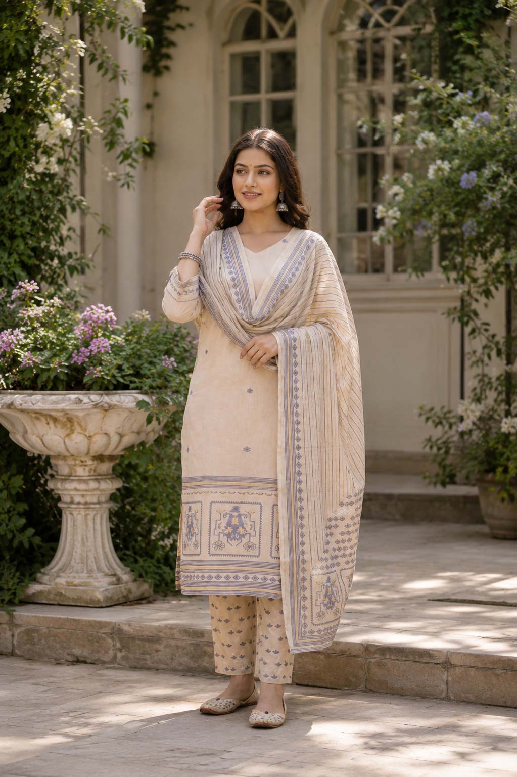 Digital Print Khadi Silk Kurthi Set