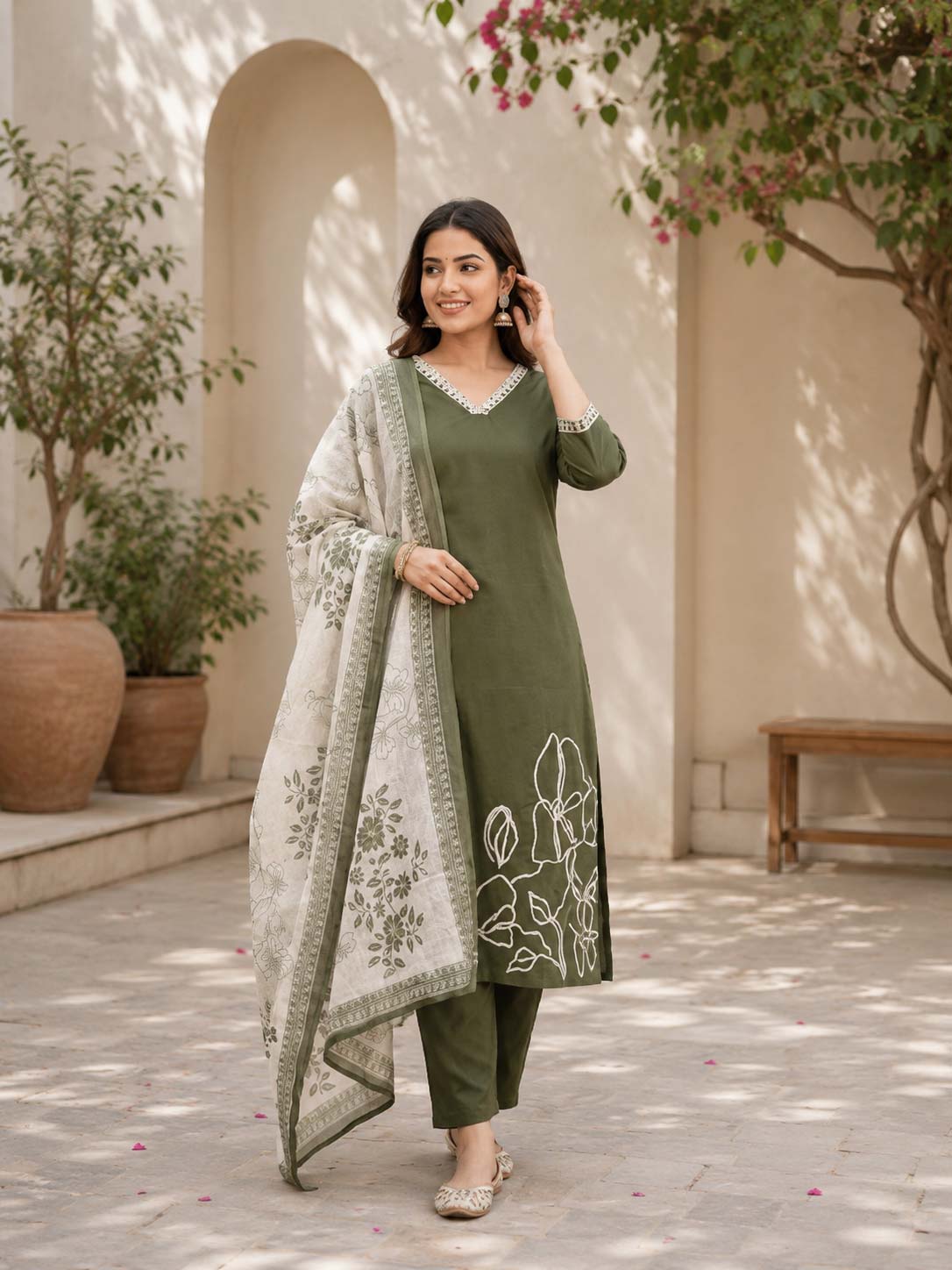 Olive Green Kurthi Set